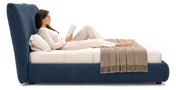 Letto Matrimoniale Libra Pelle Nabuk Premium con Testiera Drappeggiata - Design Elegante e Avvolgente