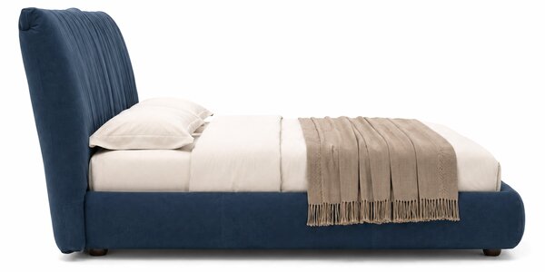 Letto Matrimoniale Libra Pelle Nabuk Premium con Testiera Drappeggiata - Design Elegante e Avvolgente