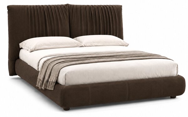 Letto Matrimoniale Libra Pelle Nabuk Premium con Testiera Drappeggiata - Design Elegante e Avvolgente