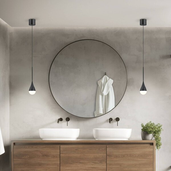 Helestra Lampada LED a sospensione DUC, nera, IP44, Ø 7 cm dimmerabile, Nero, Bagno, Alluminio, Moderno