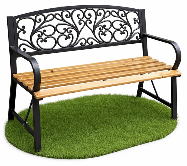 Panchina da giardino nera NERINA con legno laccato e gambe in ghisa larghezza 118 cm