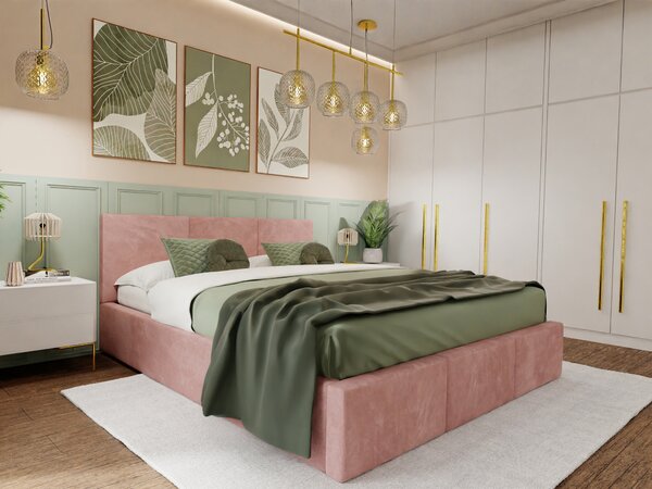 Muralo Letto imbottito per camera da letto Letto in tessuto Letto con contenitore Letto matrimoniale Letto imbottito con rete Rosa chiaro 140cmx200cm