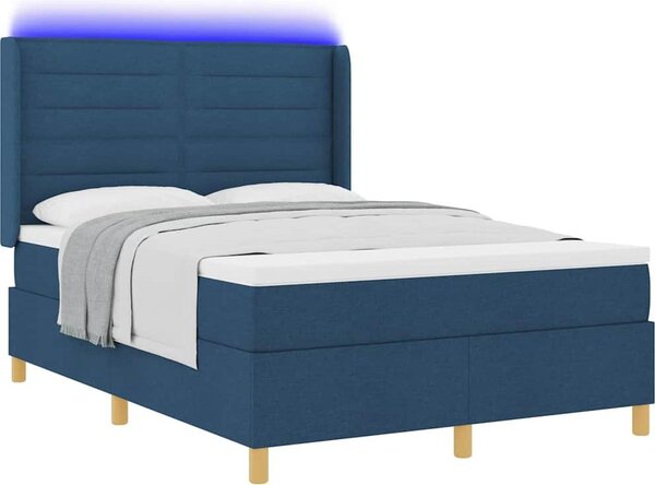Letto a molle con strisce LED Blu 140 x 190 cm Tessuto