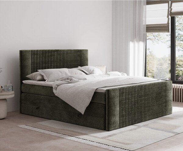 Letto boxspring verde scuro con contenitore 200x200 cm Bergamo – Maison de Rêve