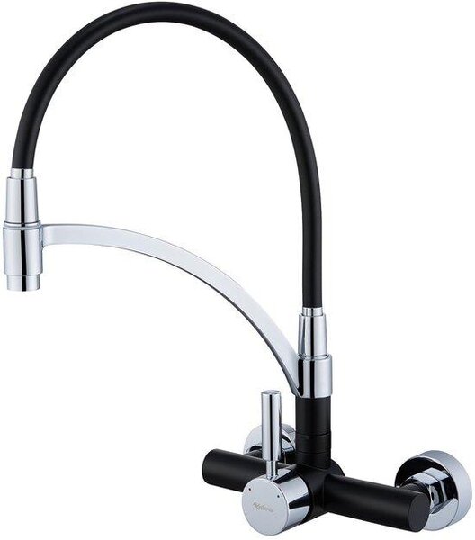 Rubinetto da cucina flessibile nero, orientabile a 180°, in silicone, montaggio a parete