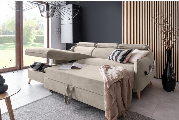 Divano letto angolare in velluto beige (angolo sinistro) Sweet Harmony - Miuform