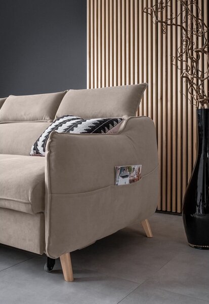 Divano letto angolare in velluto beige (angolo sinistro) Sweet Harmony - Miuform