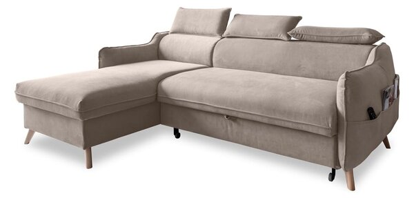 Divano letto angolare in velluto beige (angolo sinistro) Sweet Harmony - Miuform
