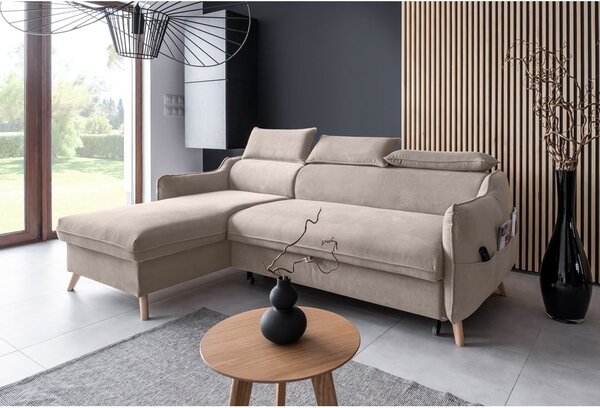 Divano letto angolare in velluto beige (angolo sinistro) Sweet Harmony - Miuform