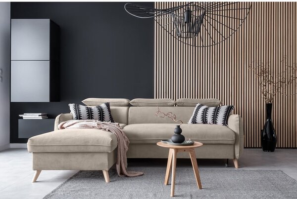Divano letto angolare in velluto beige (angolo sinistro) Sweet Harmony - Miuform