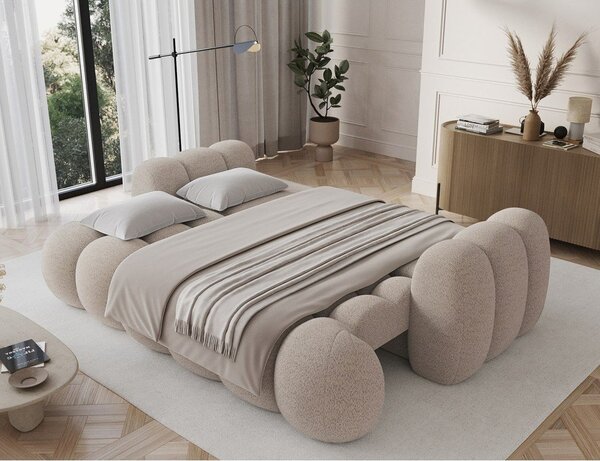 Divano beige allungabile con rivestimento in bouclé 256 cm Cotonn – ELTAP
