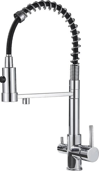 Rubinetto da cucina a 3 vie Zeffrary, miscelatore girevole a 360°, rubinetto da cucina con bocca flessibile, rubinetto da cucina per acqua fredda e calda e filtro (cromo)