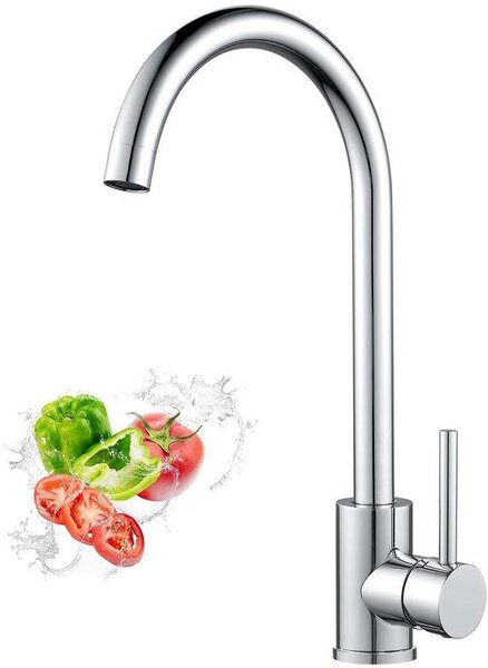 Rubinetto da cucina in acciaio inossidabile, orientabile a 360°, attacco da 60 cm, cromato