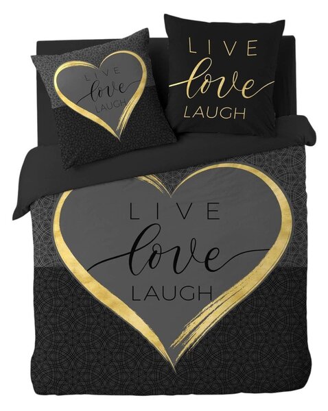 Set copripiumino e federa nero in cotone per letto matrimoniale 200x200 cm Crazy Love – douceur d'intérieur