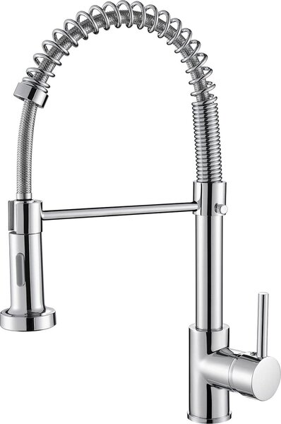 Rubinetto da cucina, rubinetto da cucina Lente con ugello estraibile, 2 funzioni di spruzzo, miscelatore da cucina ad alta pressione orientabile a 360° (cromo)