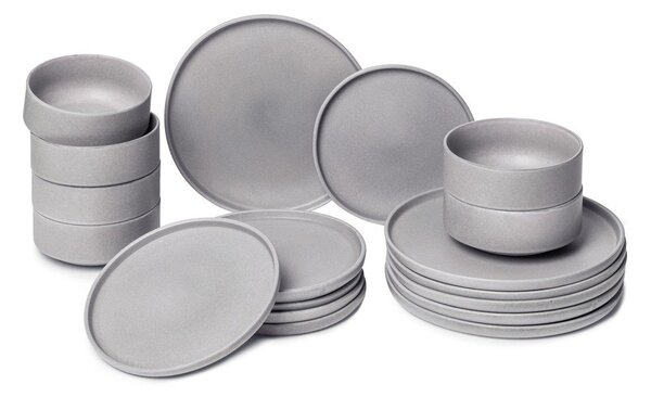 Set di piatti grigi in gres 18 pz Malia - Bonami Selection