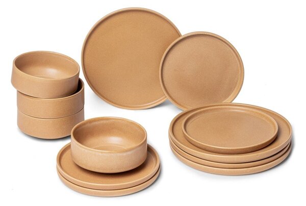 Set di piatti color salmone in gres 12 pz Malia - Bonami Selection