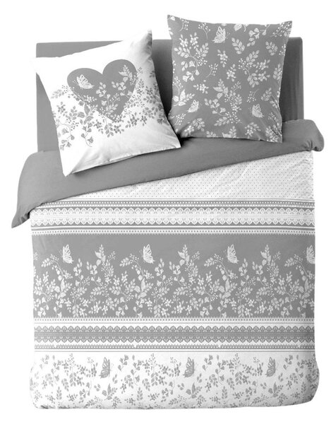 Set copripiumino e federa bianco/grigio in cotone per letto matrimoniale 200x200 cm Annie – douceur d'intérieur