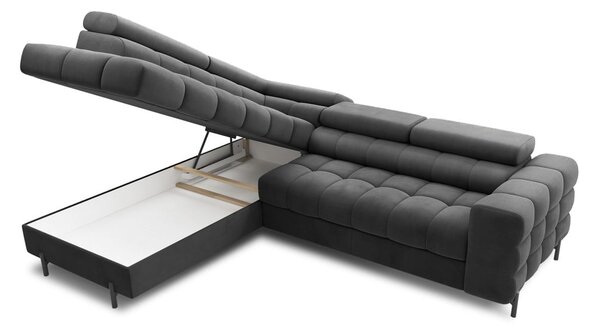 Divano angolare grigio scuro allungabile/con contenitore (con penisola a sinistra/a L) e rivestimento in velluto Ferucce – ELTAP