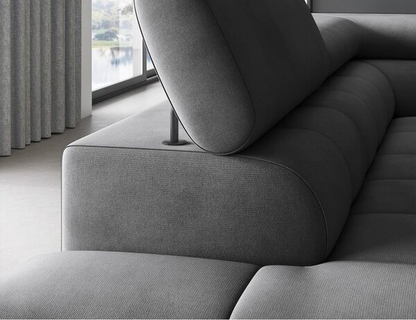 Divano angolare grigio scuro allungabile/con contenitore (con penisola a sinistra/a L) e rivestimento in velluto Ferucce – ELTAP