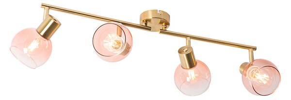 Faretto Art Déco oro con vetro rosa 4 luci - VIDRO