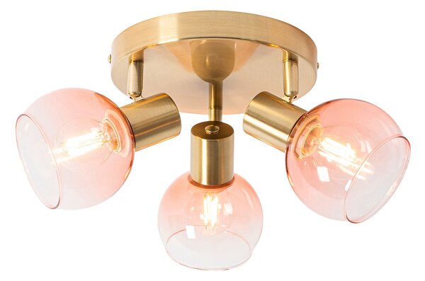 Plafoniera Art Déco oro con vetro rosa 3 luci - VIDRO
