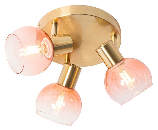 Plafoniera Art Déco oro con vetro rosa 3 luci - VIDRO