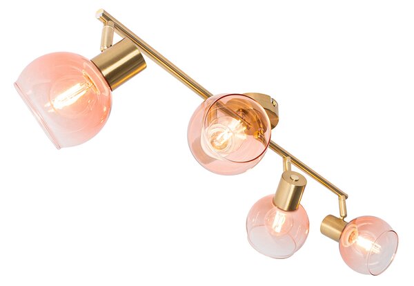Faretto Art Déco oro con vetro rosa 4 luci - VIDRO
