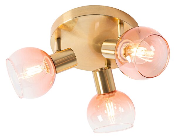 Plafoniera Art Déco oro con vetro rosa 3 luci - VIDRO