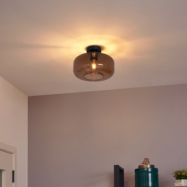 Lampada da soffitto retrò nera con vetro bronzo - Bizle