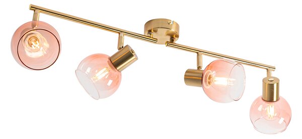 Faretto Art Déco oro con vetro rosa 4 luci - VIDRO