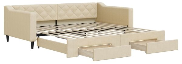Divano Letto Estraibile con Cassetti Crema 100x200cm in Tessuto