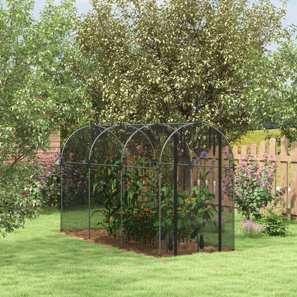 Outsunny Rete di protezione per uccelli, protezione per piante, resistente, porta con zip, 120x360x188 cm, Nero/Argento