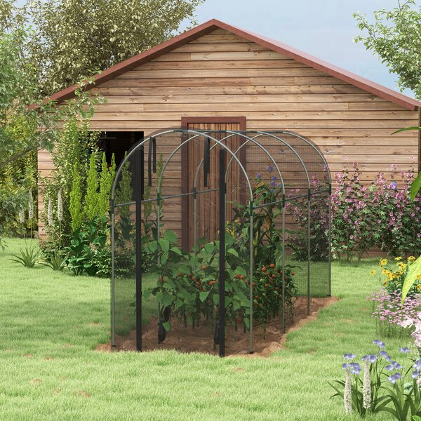 Outsunny Rete di protezione per uccelli, protezione per piante, resistente, porta con zip, 120x360x188 cm, Nero/Argento