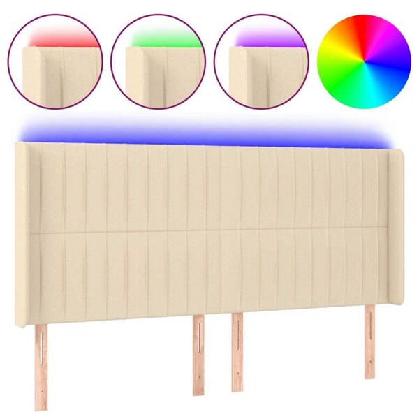 Testiera a LED Crema 203x23x118/128 cm in Tessuto