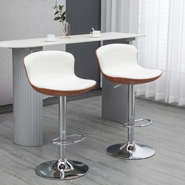 HOMCOM Set di 2 Sgabelli da Bar Design Contemporaneo Altezza d'assise regolabile 64-85 cm girevoli 360° rivestimento sintetico Crema Imitazione Legno