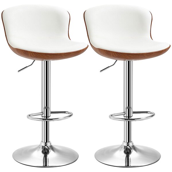 HOMCOM Set di 2 Sgabelli da Bar Design Contemporaneo Altezza d'assise regolabile 64-85 cm girevoli 360° rivestimento sintetico Crema Imitazione Legno