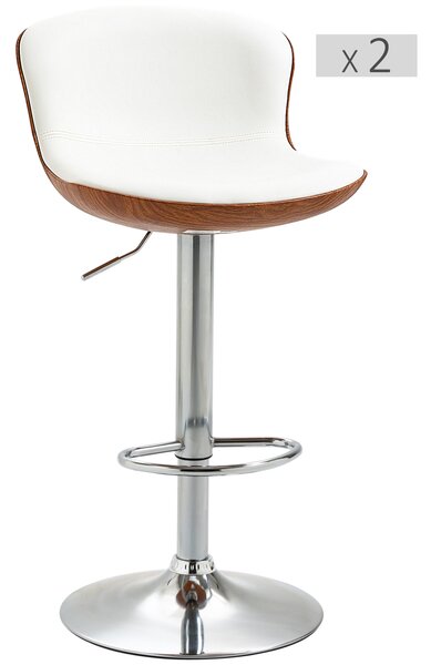 HOMCOM Set di 2 Sgabelli da Bar Design Contemporaneo Altezza d'assise regolabile 64-85 cm girevoli 360° rivestimento sintetico Crema Imitazione Legno