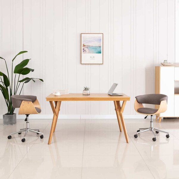 The Living Store Sedia da ufficio girevole in legno curvato e tessuto taupe