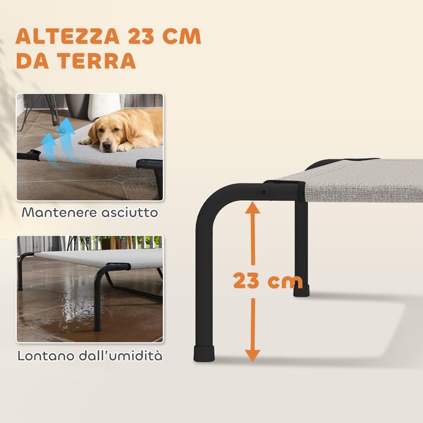 PawHut Lettino per Cani Grandi Rialzato da Esterno in Acciaio e Rete Traspirante, 152x94x23 cm, Beige | Aosom Italy