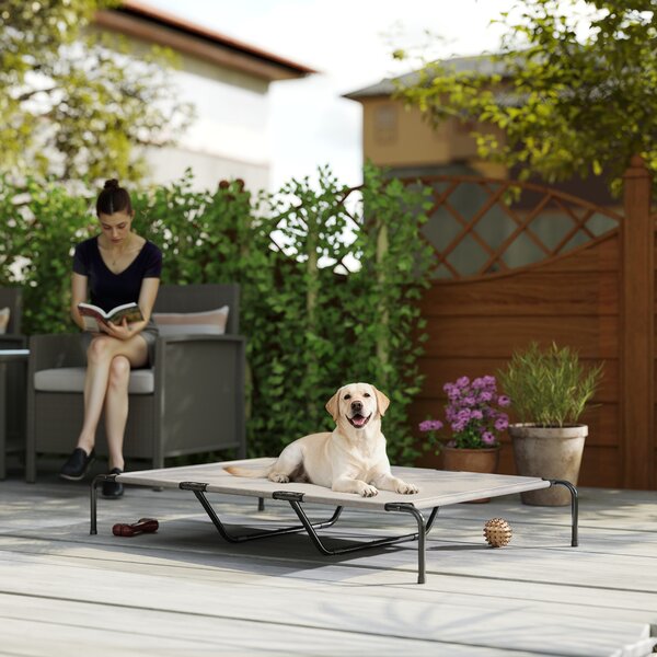PawHut Lettino per Cani Grandi Rialzato da Esterno in Acciaio e Rete Traspirante, 152x94x23 cm, Beige | Aosom Italy