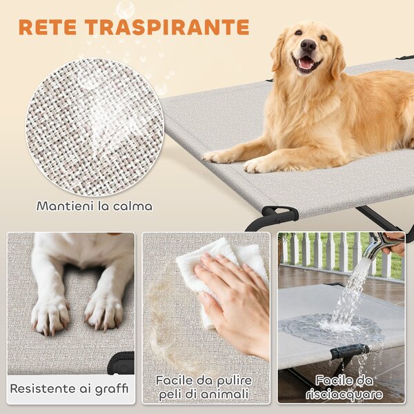 PawHut Lettino per Cani Grandi Rialzato da Esterno in Acciaio e Rete Traspirante, 152x94x23 cm, Beige | Aosom Italy