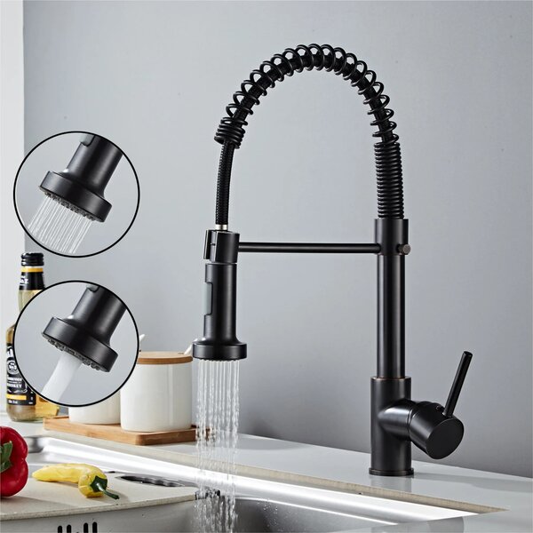 Rubinetto da cucina estraibile, miscelatore da cucina con molla a spirale a 360°, rubinetto da cucina, spray a due funzioni, nero