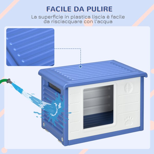 PawHut Cuccia per Cani Taglia Piccola da Esterno in PE con Ingresso e 2 Prese d'Aria Laterali, 60x42x40 cm, Blu e Bianco | Aosom Italy