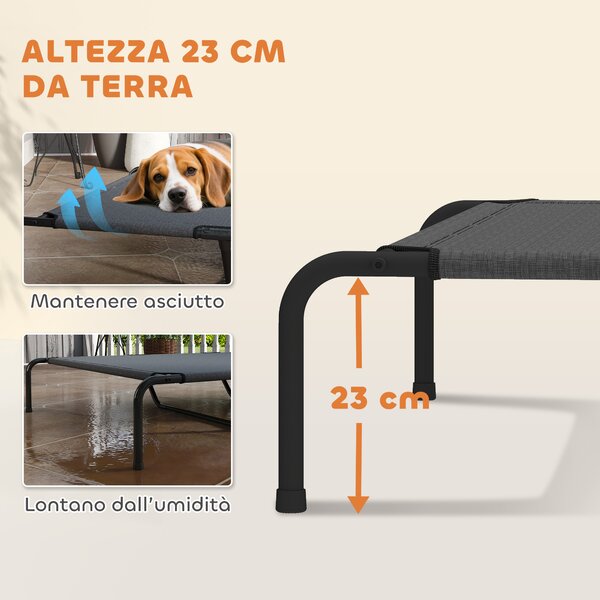 PawHut Lettino per Cani Grandi Rialzato da Esterno in Acciaio e Rete Traspirante, 152x94x23 cm, Grigio | Aosom Italy