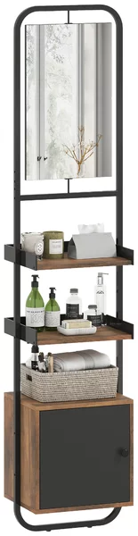 HOMCOM Scaffale da bagno con specchio, scaffale di archiviazione con ripiani regolabili e armadio, 40x30x179cm, nero | Aosom Italy