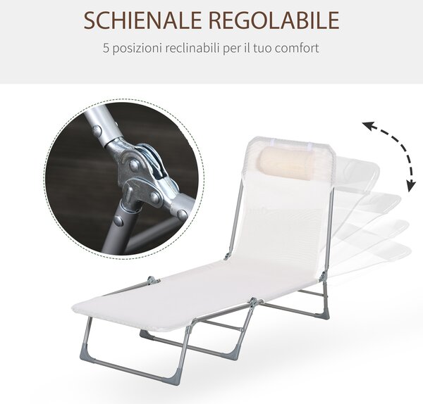Outsunny Sdraio da Giardino Pieghevole con Schienale Reclinabile e Cuscino, in Metallo e Texteline, 182x56x28 cm, Crema | Aosom Italy
