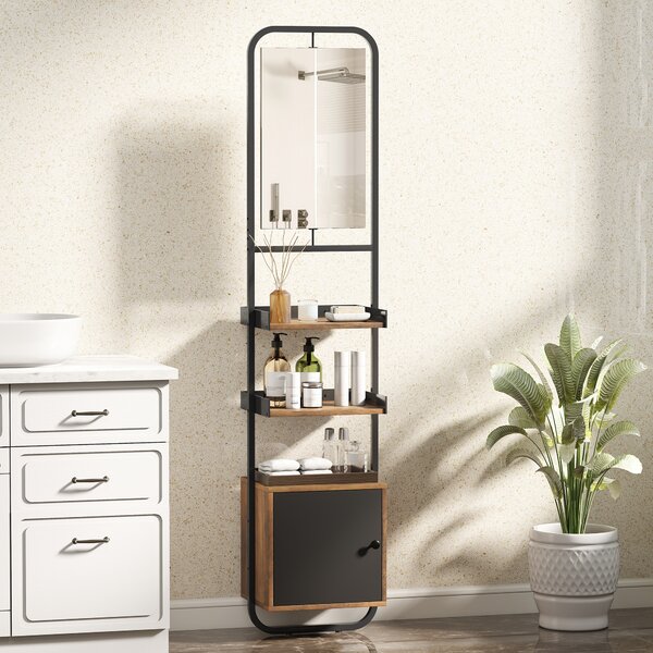 HOMCOM Scaffale da bagno con specchio, scaffale di archiviazione con ripiani regolabili e armadio, 40x30x179cm, nero | Aosom Italy