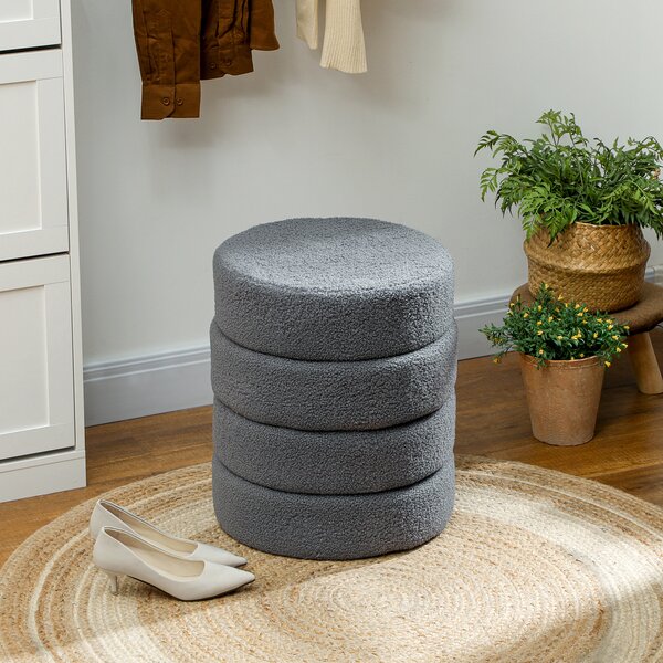 HOMCOM Pouf, rotondo, Teddy Fleece, Telaio in metallo, fino a 120 kg, Φ40x45H cm, Grigio scuro | Aosom Italy