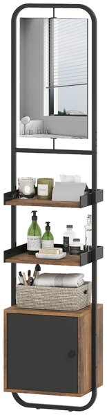 HOMCOM Scaffale da bagno con specchio, scaffale di archiviazione con ripiani regolabili e armadio, 40x30x179cm, nero | Aosom Italy
